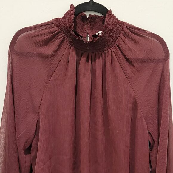 JOIE LImited Edition smocked neck wine blouse Size L - Picture 6 of 16